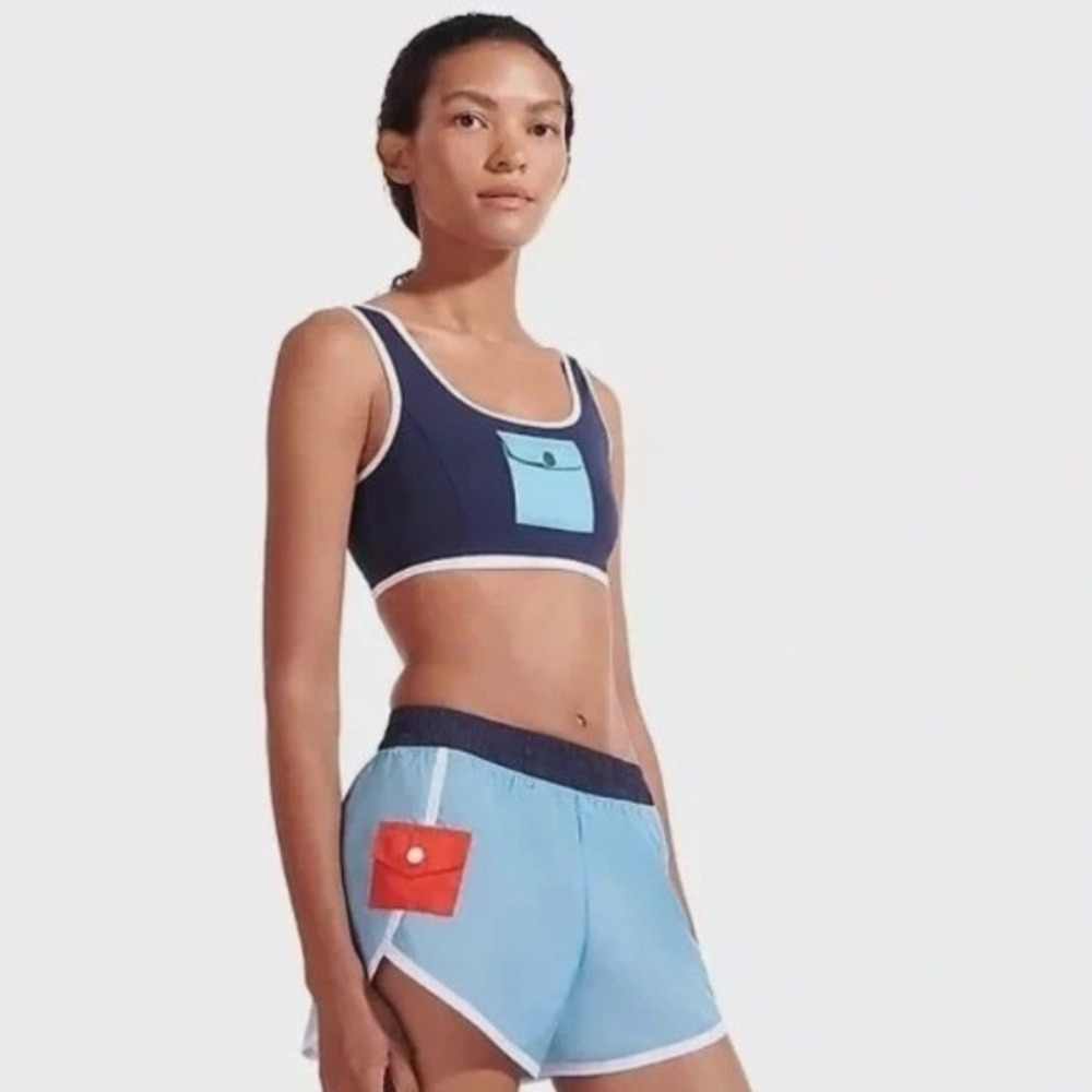 New Balance STAUD Sports Bra Womens‎ S Navy Blue Pocket Athletic Athleisure